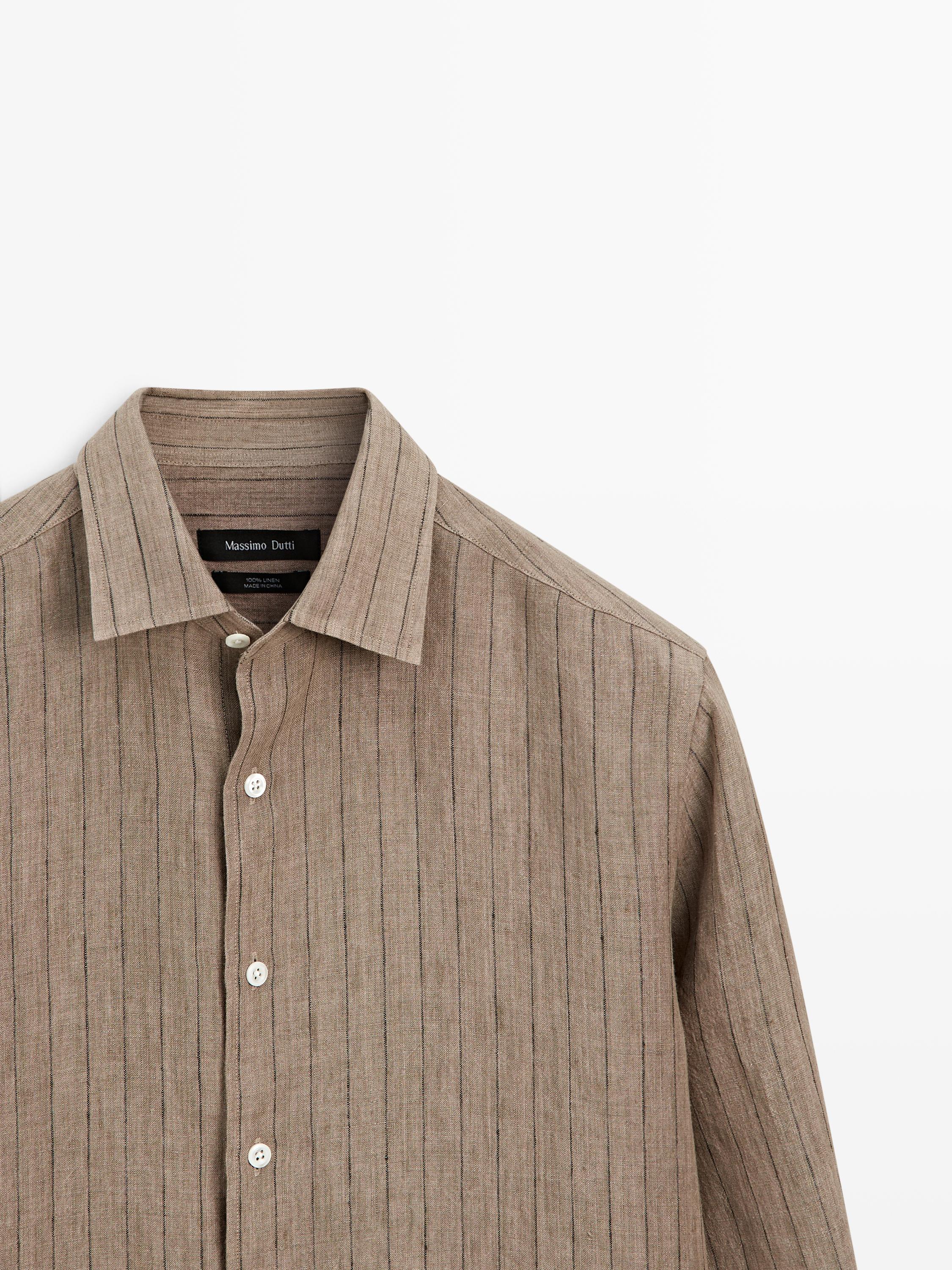 100% linen slim fit striped shirt