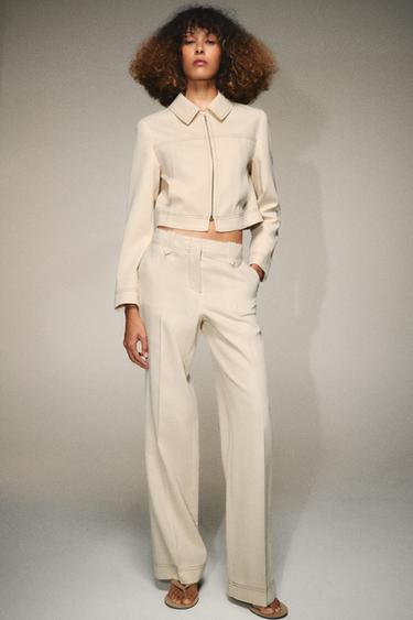 CONTRAST SEAM TROUSERS - Ecru by Zara