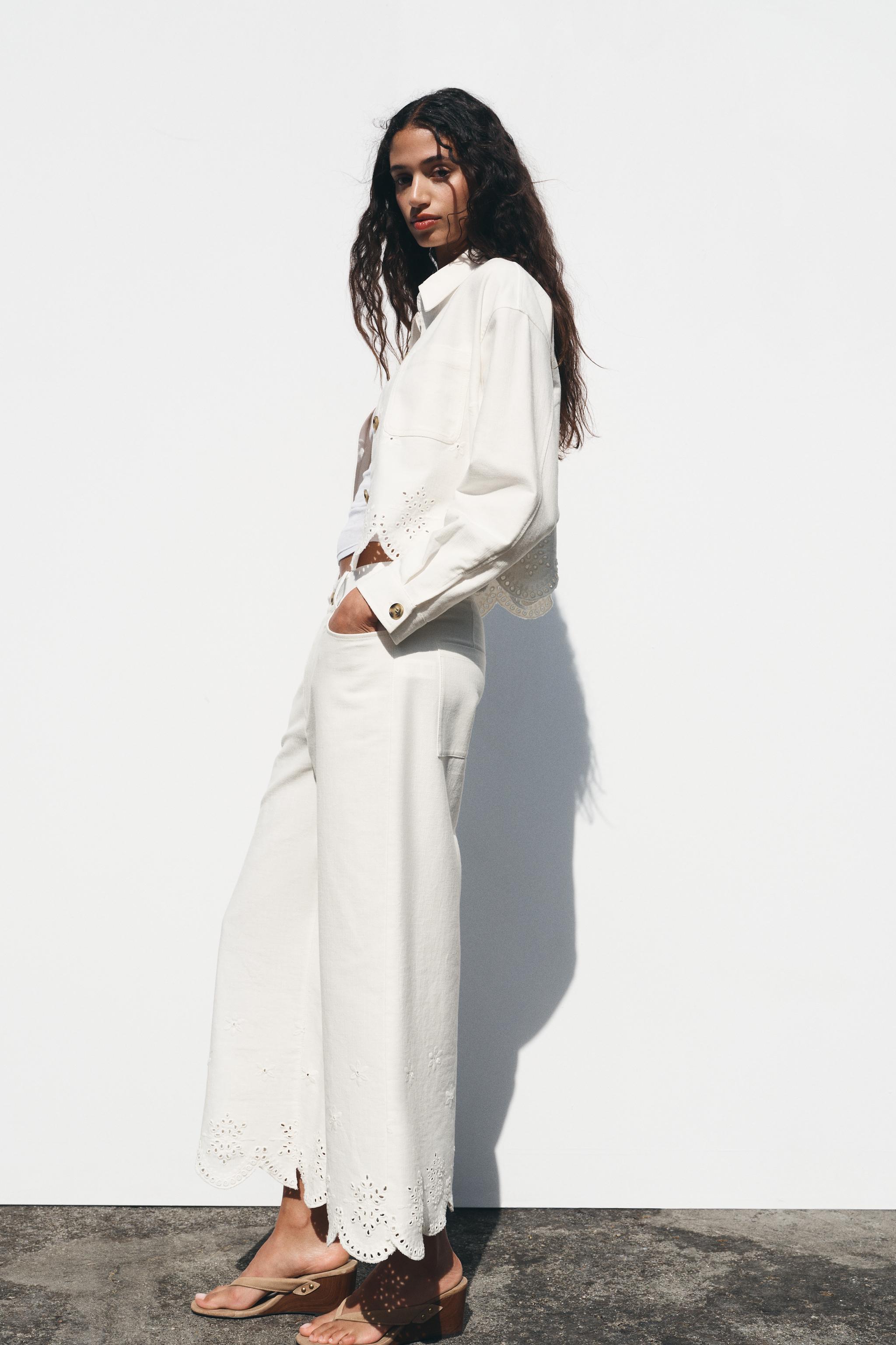 カットワーク刺繍入りキュロットパンツ - ホワイト | ZARA Japan