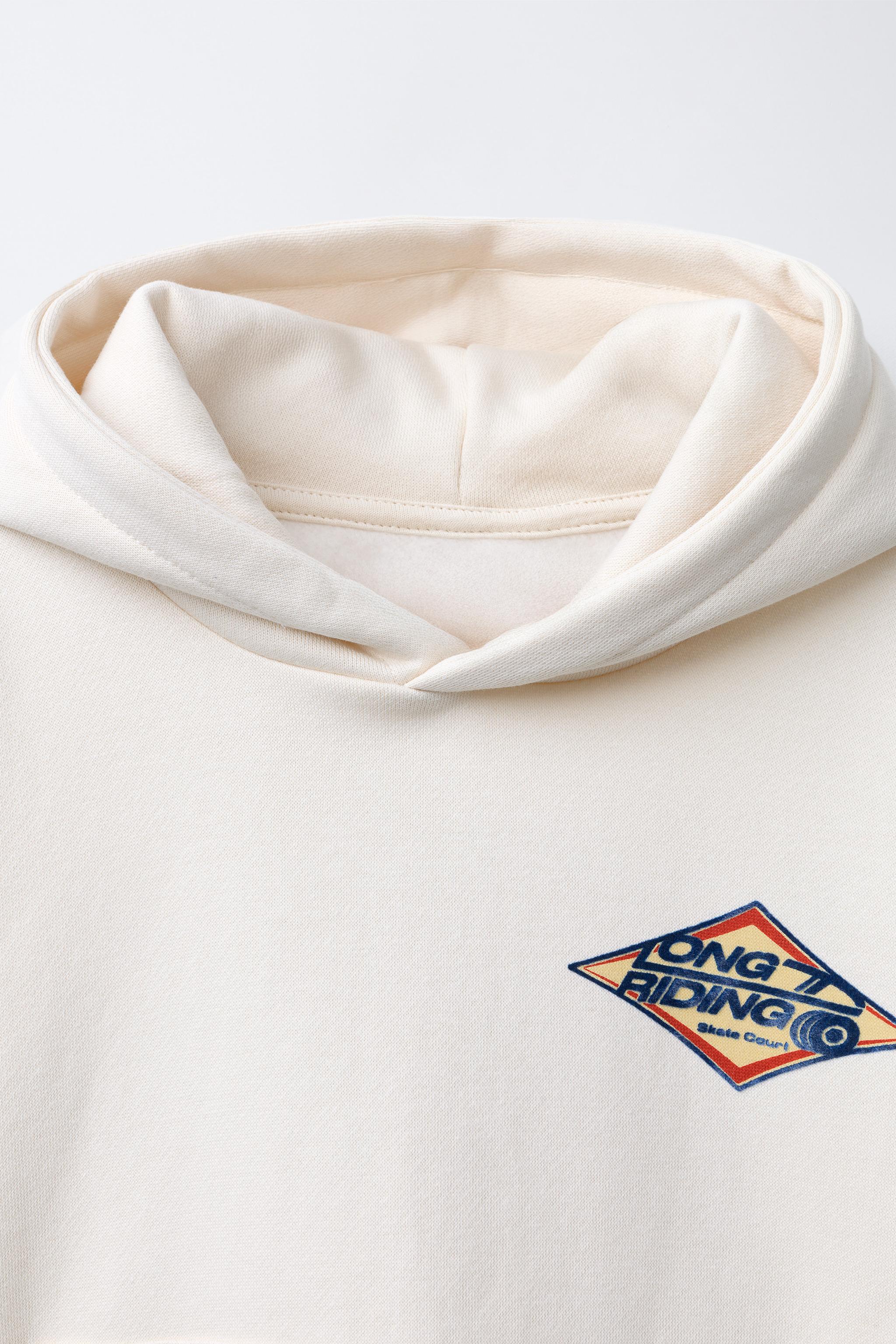 FLOCKED TEXT PRINTED HOODIE - Ecru | ZARA United States