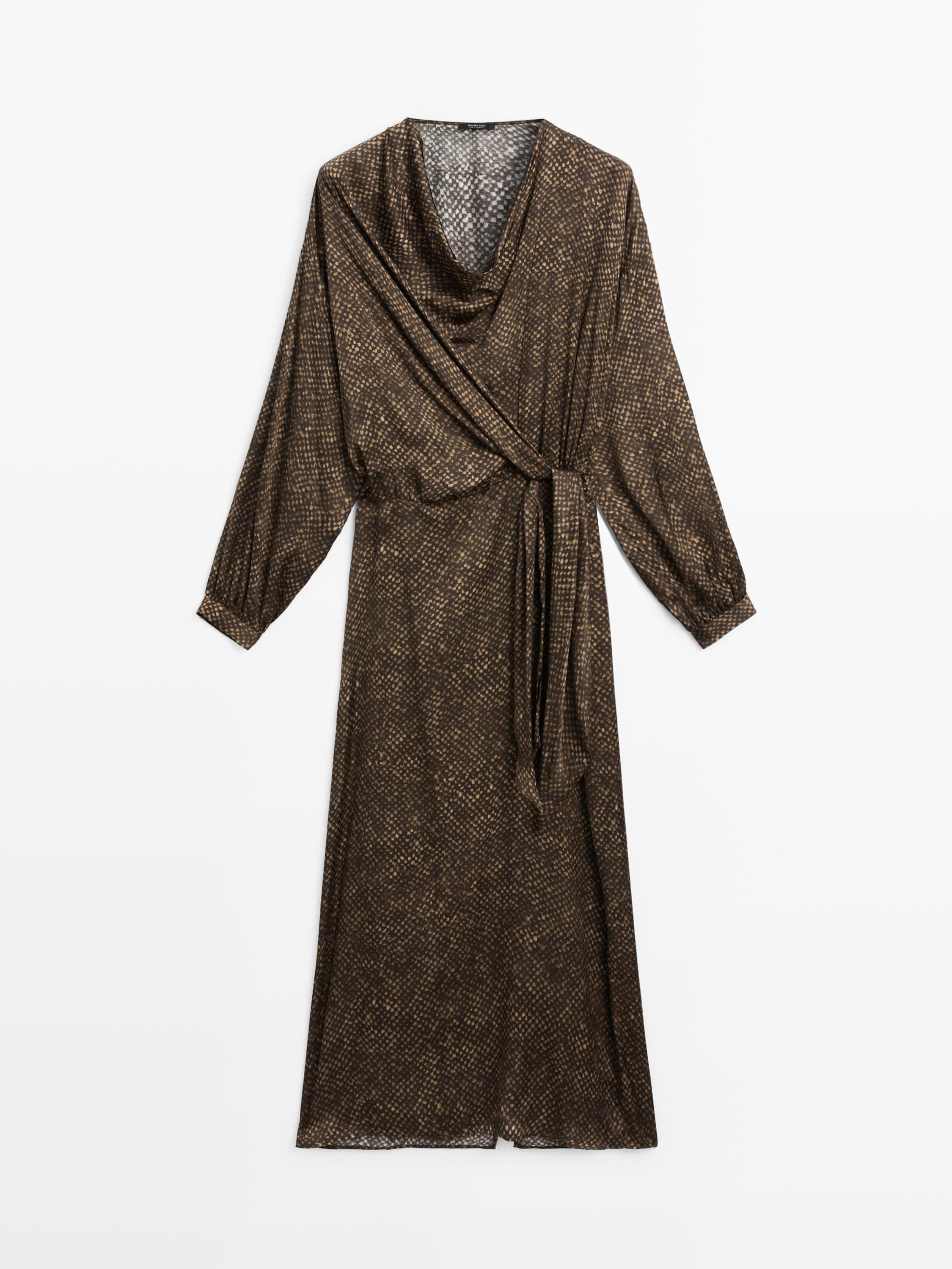 Long flowing printed dress with knot detail