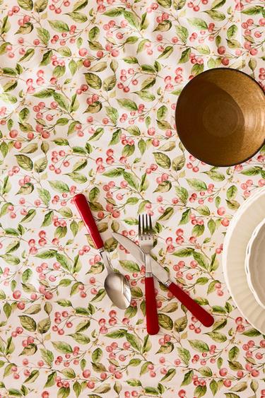 CHERRY PRINT RESIN-COATED TABLECLOTH - Green by Zara - Image 5