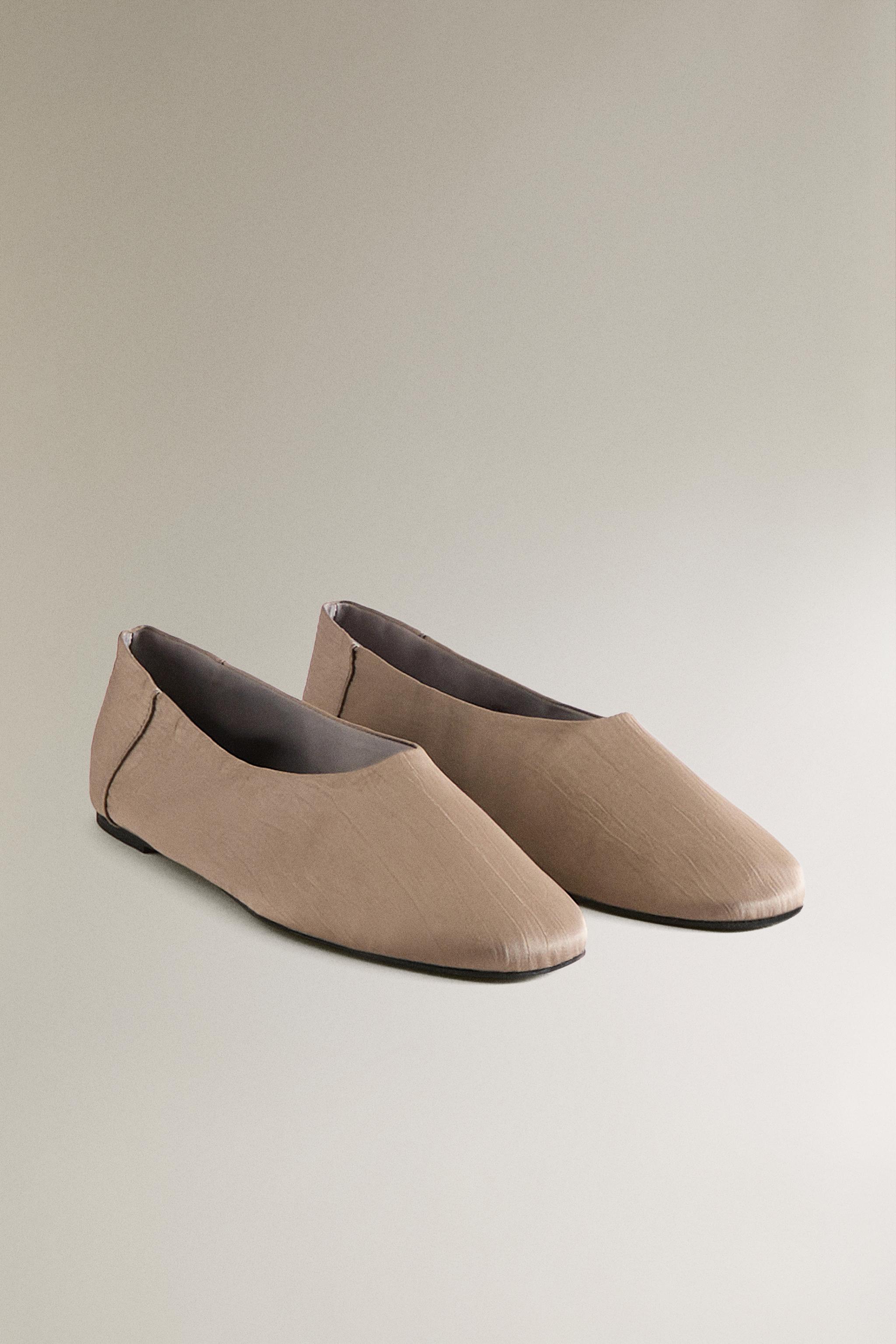 SATEEN BALLET FLATS — Brown