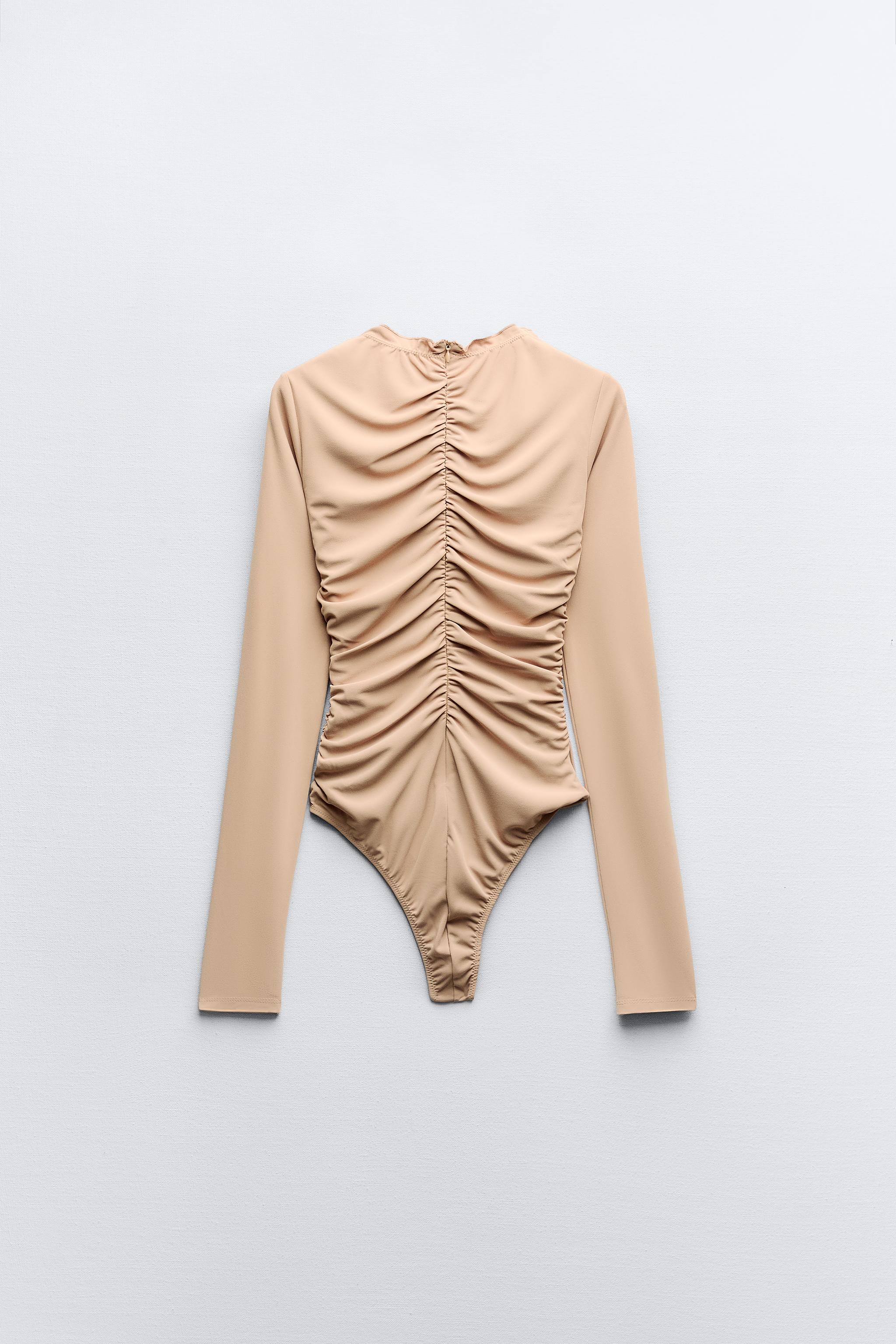 BODYSUIT WITH RUFFLED STRAPS - Beige-pink