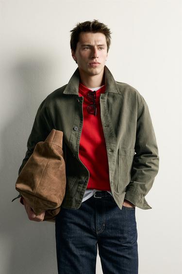 Zara RELAXED FIT POCKET OVERSHIRT - Khaki