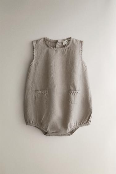 Zara LINEN BABY BODYSUIT - Gray - Image 0