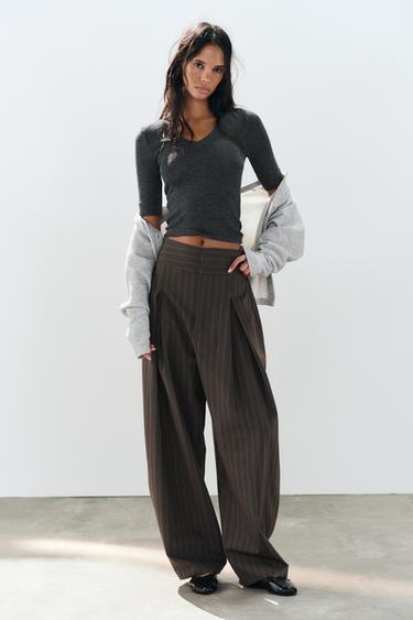 PLEATED BALLOON TROUSERS - Brown marl by Zara