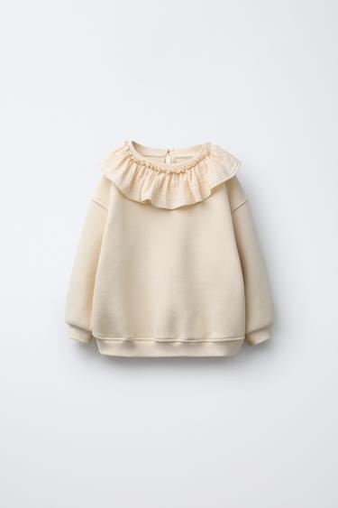 Zara RUSTIC FRILL COLLAR SWEATSHIRT - Ecru
