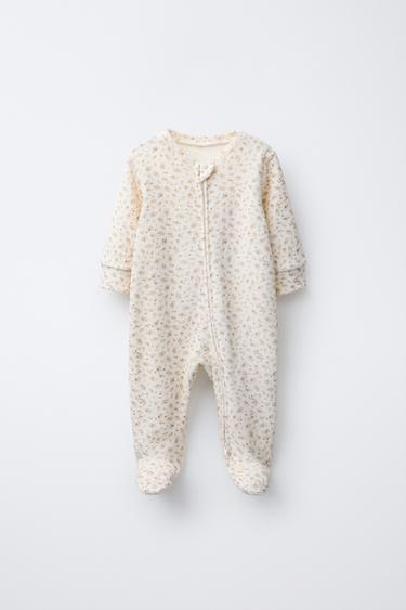 VELOUR FLORAL PRINT SLEEPSUIT - Ecru by Zara