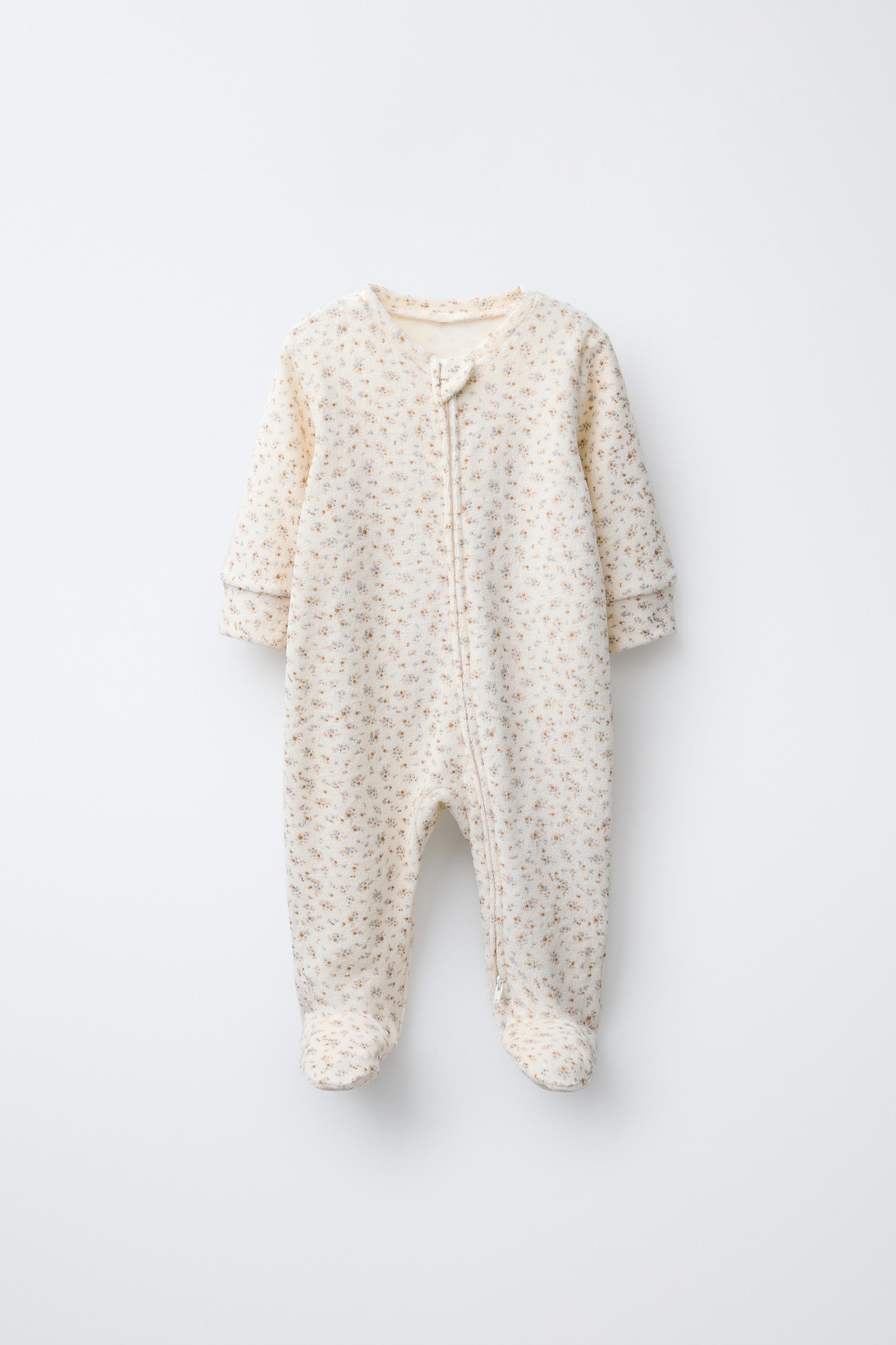 Velour Floral Print Sleepsuit
