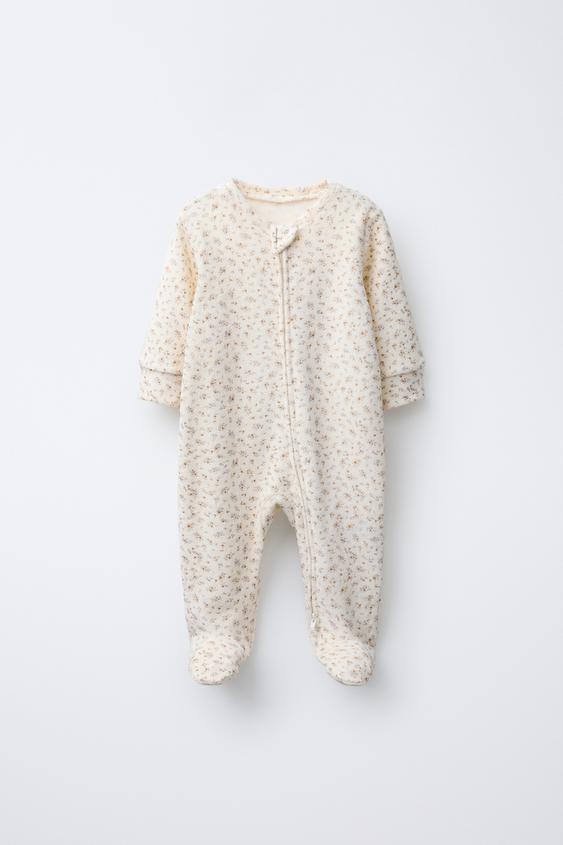 VELOUR FLOWER ONE-PIECE PAJAMAS - Ecru | ZARA Mexico