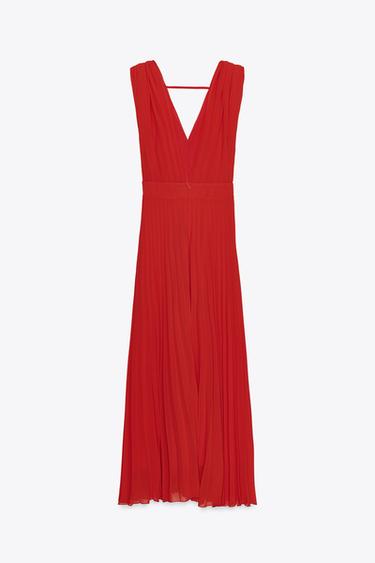 PLEATED MIDI DRESS - Red by Zara - Image 4