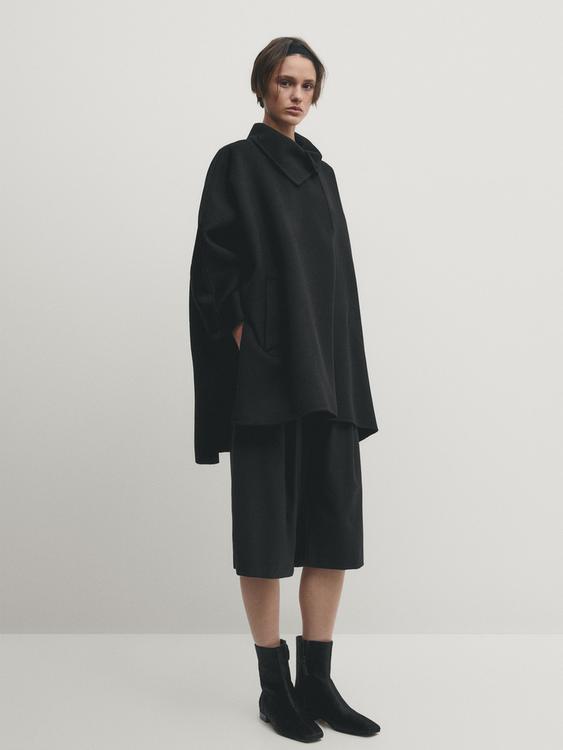 Black wool blend cape coat Black ZARA United States