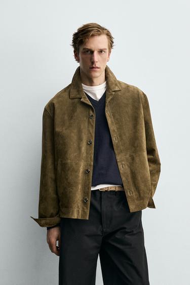 SUEDE LEATHER OVERSHIRT - Khaki by Zara