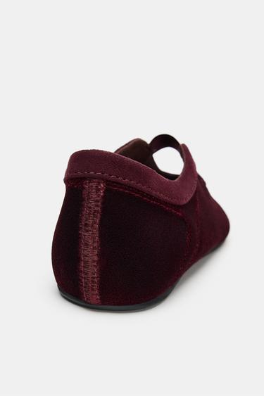 BALLERINES SURPIQÛRES EFFET VELOURS - Rouge bourgogne de Zara - Image 4