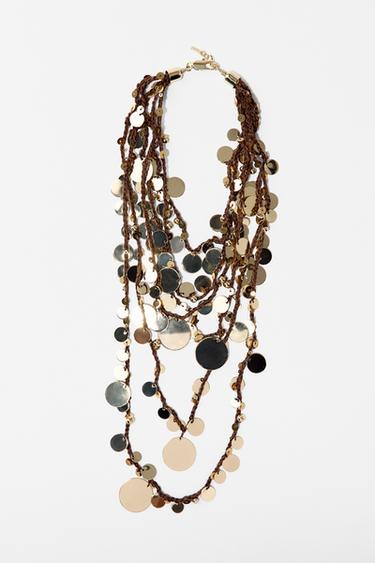 Zara COIN CORD WATERFALL NECKLACE - Brown