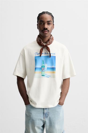 CONTRAST PRINTED T-SHIRT - Oyster-white by Zara