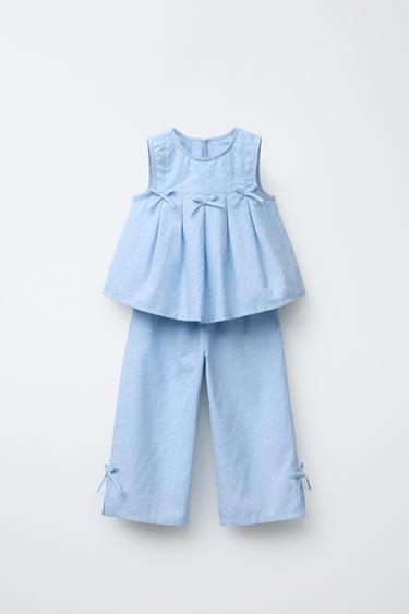 Zaras TOTAL LOOK BLUS OCH BYXA MED KNYTDETALJER - 