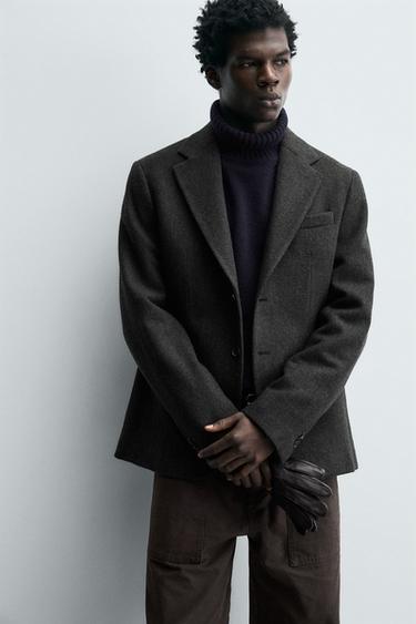 HERRINGBONE TEXTURED BLAZER - Green by Zara - Image 4