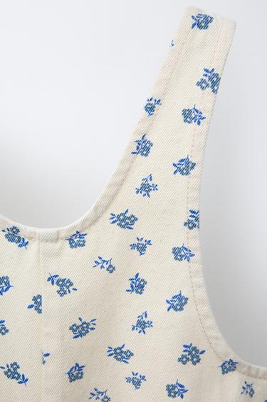 FLORAL TWILL LONG DUNGAREES - Ecru by Zara - Image 2