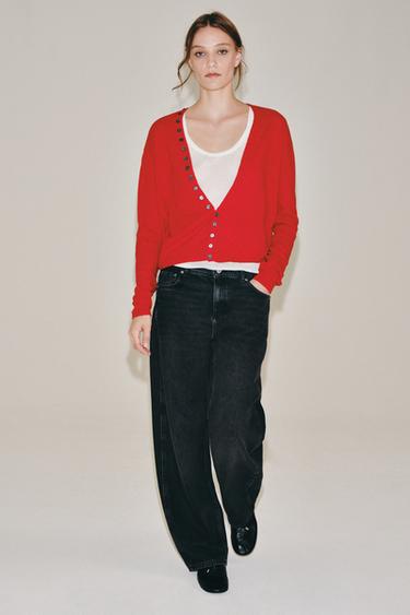 100% EXTRA SOFT WOOL V-NECK CARDIGAN - Red by Zara
