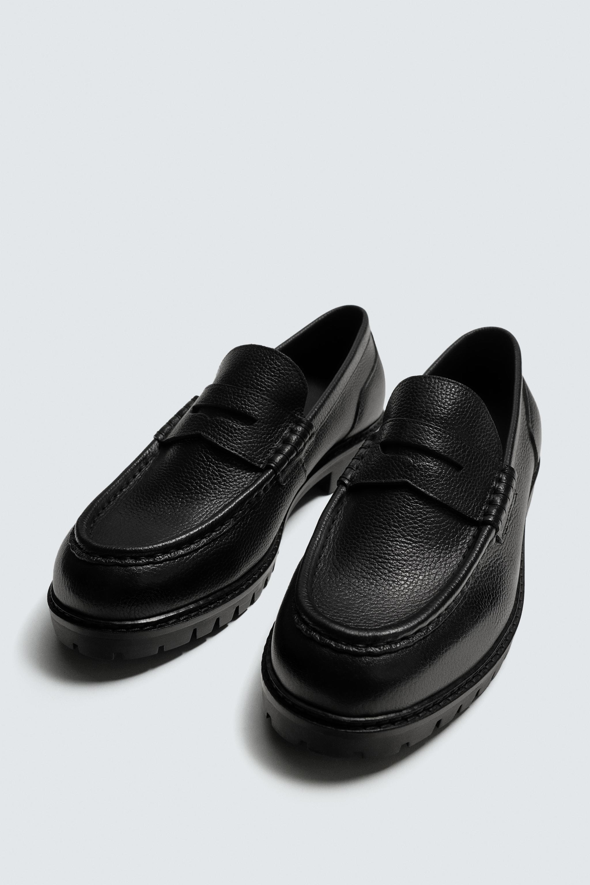 LEATHER TRACK SOLE PENNY LOAFERS