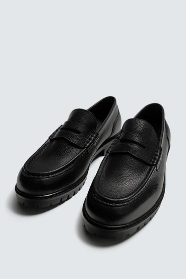 LEATHER LOAFERS WITH TRACK SOLE - Black by Zara - Image 4