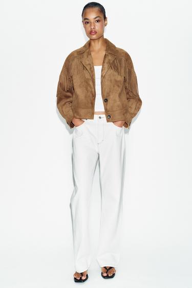 BLOUSON À FRANGES EFFET DAIM - Marron clair de Zara