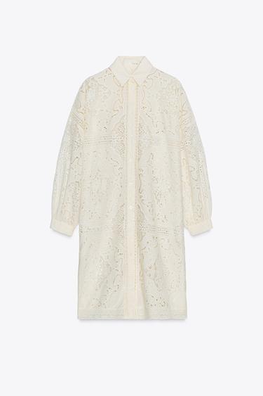 EMBROIDERED SHIRT DRESS ZW COLLECTION - Beige by Zara - Image 1