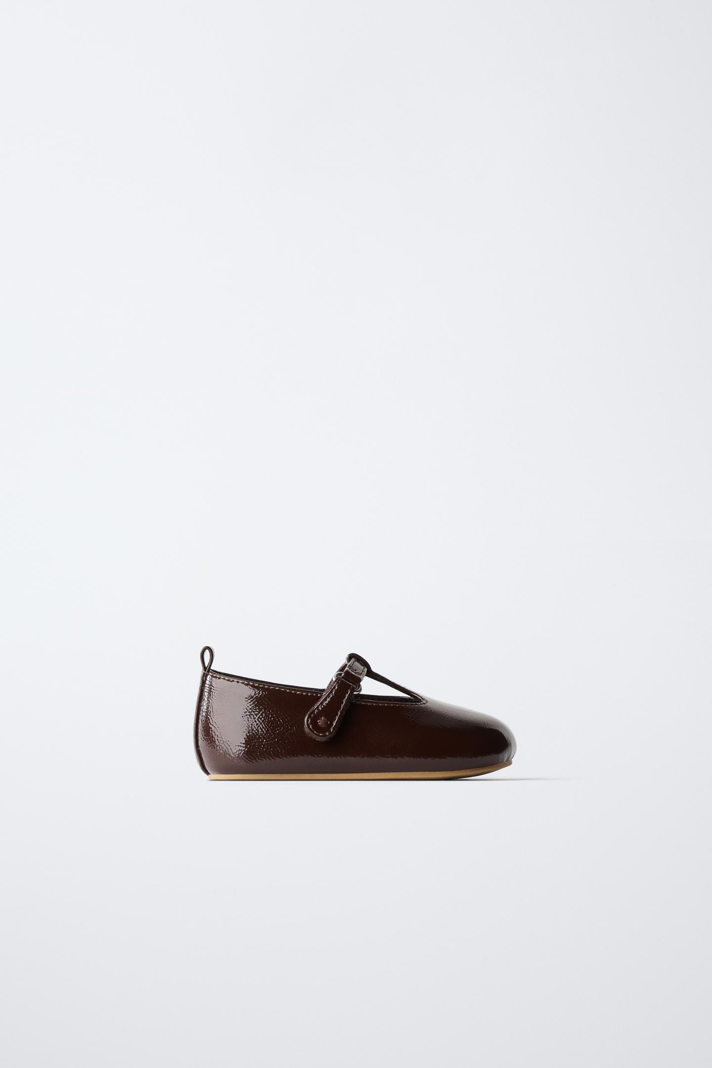 Детские балетки Zara Barefoot Patent Ballet Flats, цвет: Коричневый — фото 1