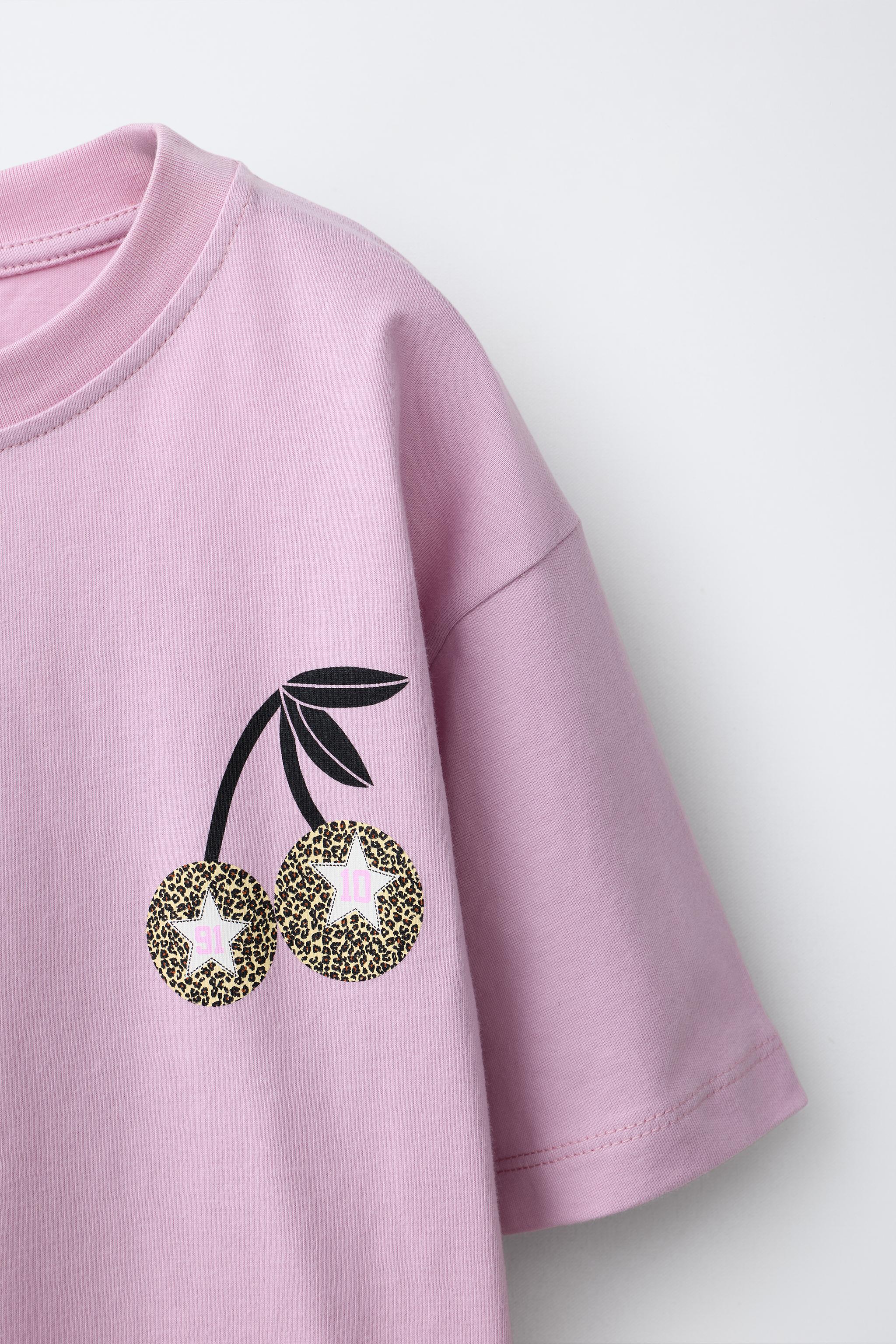 CAMISETA DE CEREJAS COM ANIMAL PRINT - Rosa | ZARA Brasil