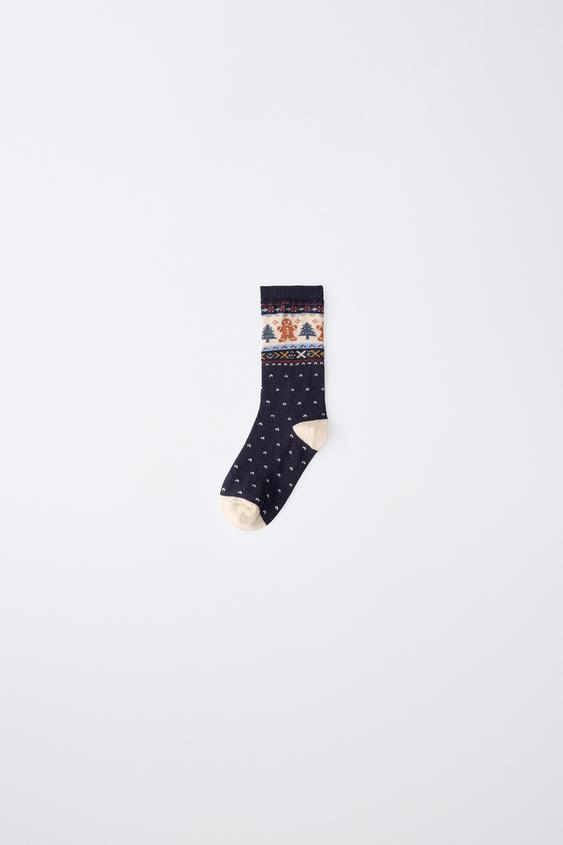 GREEK KEY PRINT MID-CALF SOCKS - Navy blue by Zara - Image 0