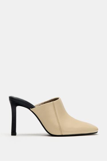 LIMITED EDITION LEATHER HEELED MULES - Ecru White by Zara
