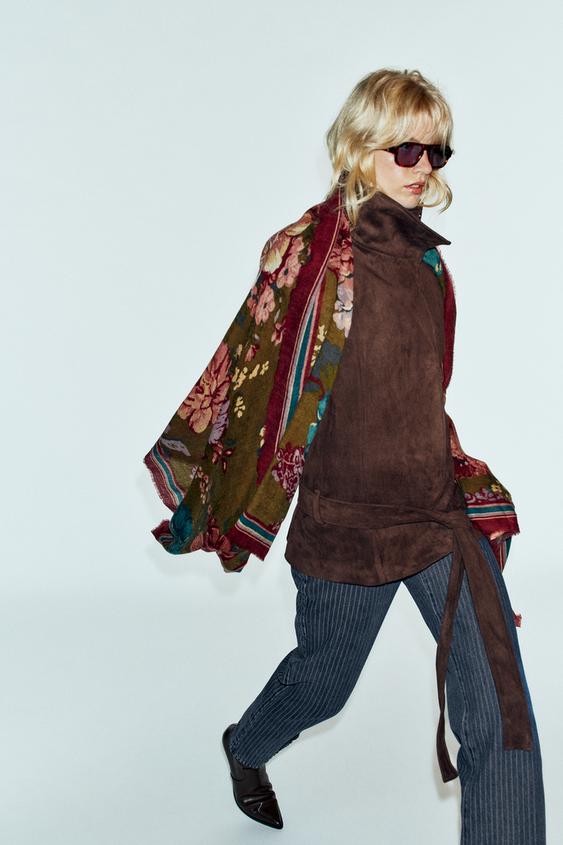 FLORAL PRINT WOOL BLEND SCARF - GREEN by Zara - Image 0