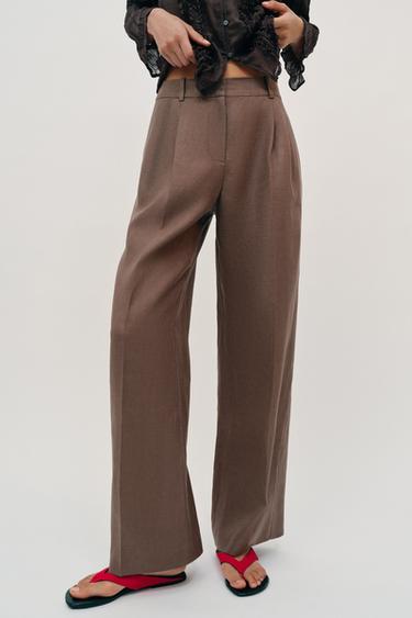 PANTALON DROIT 100% LIN - Vison de Zara