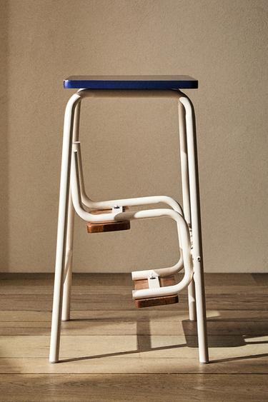 Zara FOLDABLE WOODEN METAL STOOL - Blue / White