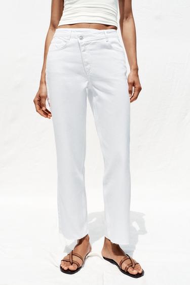 Zara Z.09 STRAIGHT ANKLE HIGH WAIST CROSSOVER WAIST JEANS - White