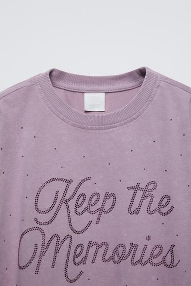 T-SHIRT EFFET DÉLAVÉ AVEC STRASS - Violet de Zara - Image 2