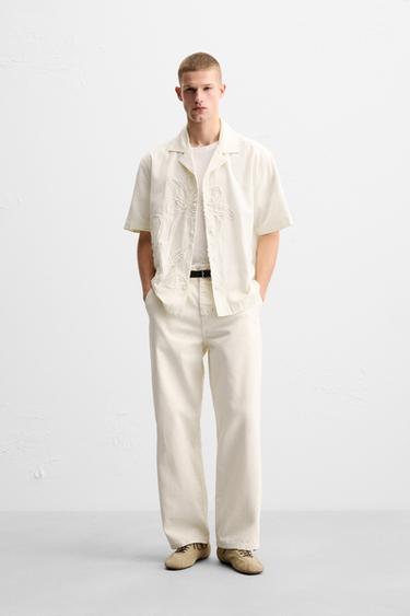 CAMISA BORDADO FLORAL - Branco roto de Zara - Imaxe 0