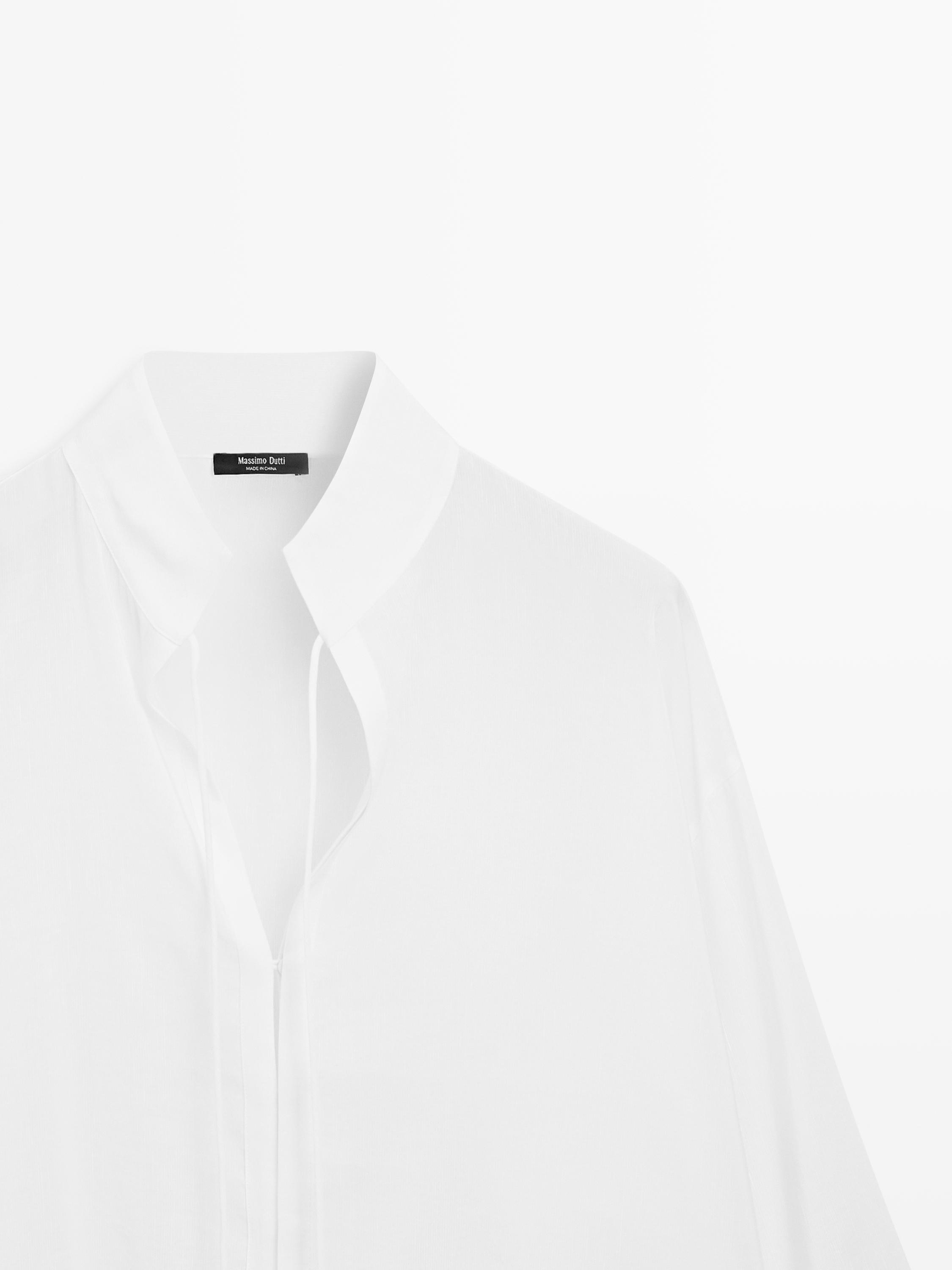 Flowing linen blend shirt with stand collar