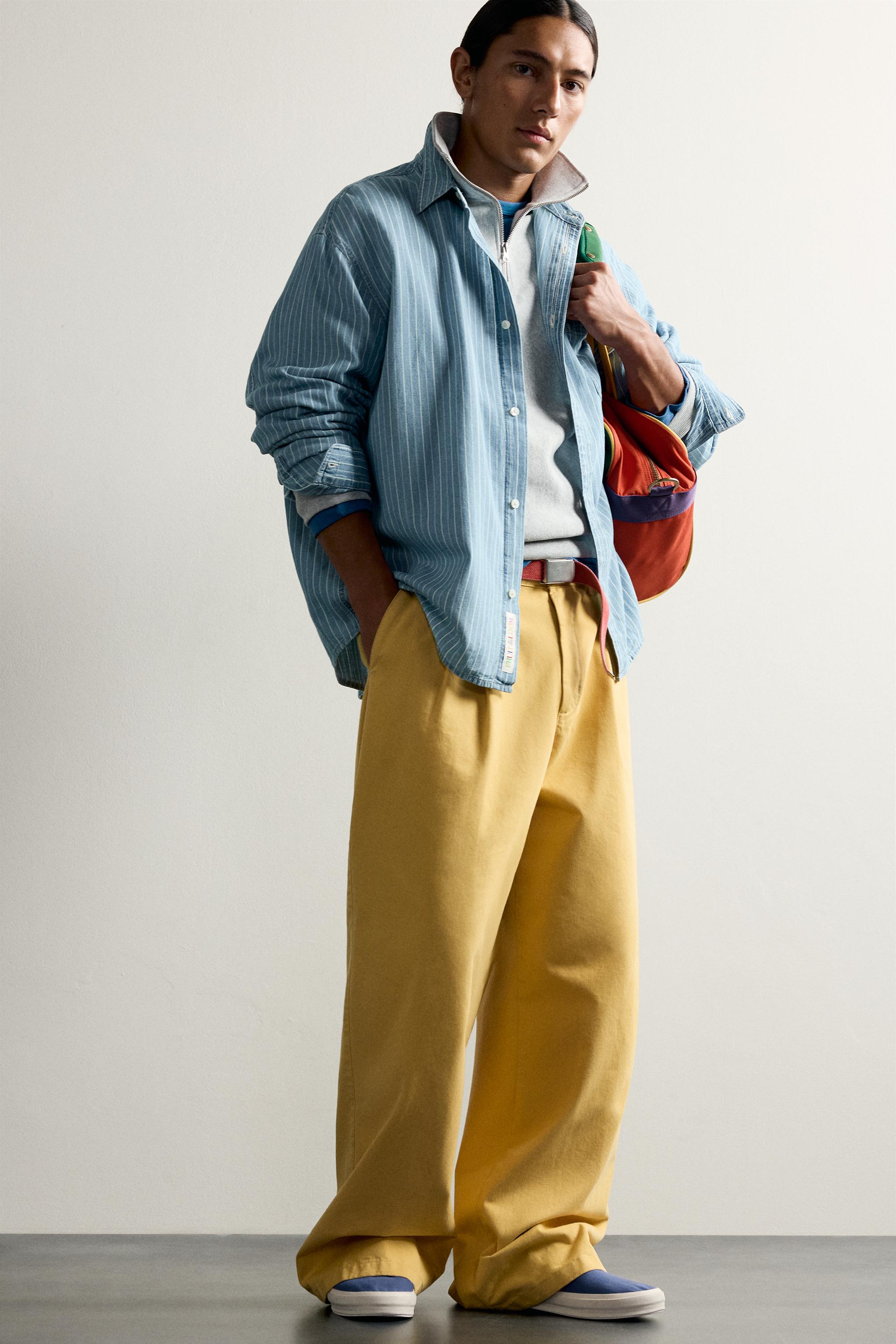 Zara FRUIT OF THE LOOM™ ÇİZGİLİ DENIM GÖMLEK görsel 6