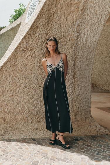 VESTIDO MIDI BORDADOS - Negro / Crudo de Zara - Imagen 0