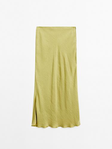 Zara Long flowing satin skirt - STUDIO - Lime green