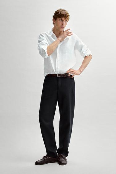 Zara Slim fit 100% linen shirt - White