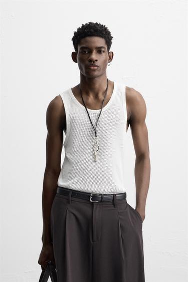 Zara OPEN WEAVE TANK TOP - White