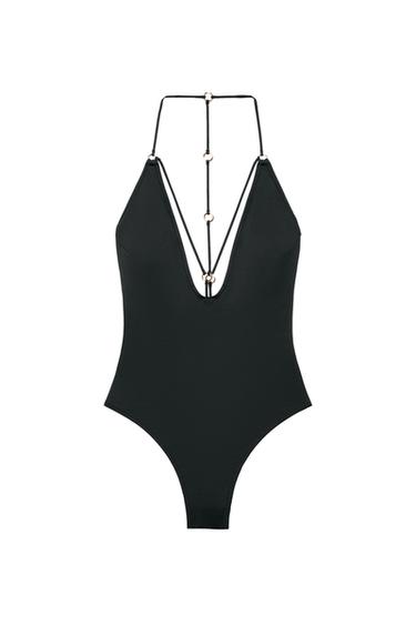 SWIMSUIT WITH EYELET STRAPS - Black by Zara