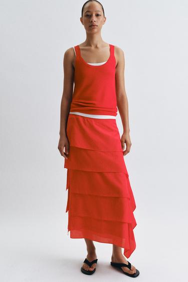 FALDA VOLANTES ZW COLLECTION - Rojo vivo de Zara