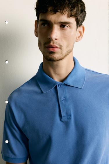 REGULAR FIT WASHED PIQUÉ POLO SHIRT - Faded blue by Zara