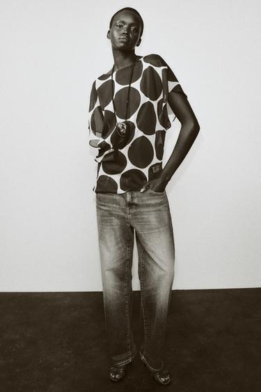 SHEER POLKA DOT TOP - Ecru / Maroon by Zara - Image 6