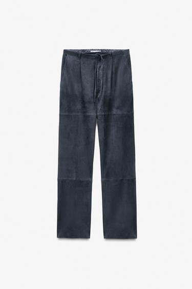 Zara LIMITED EDITION SUEDE PANTS - Anthracite grey